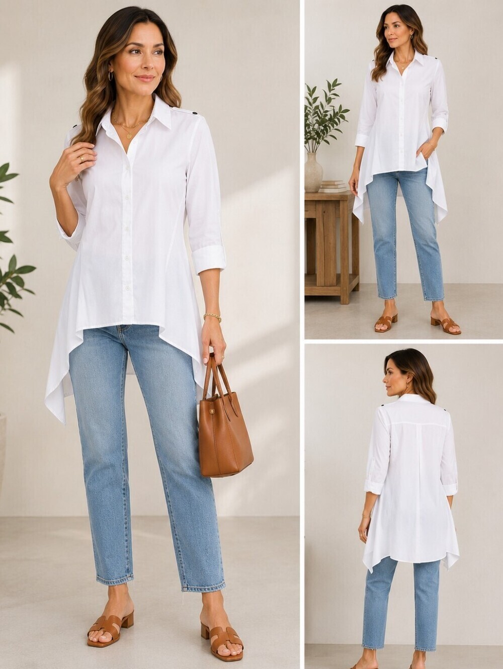 Zac & Rachel White Button Down Blouse Women’s 1X High Low Hem Stretch